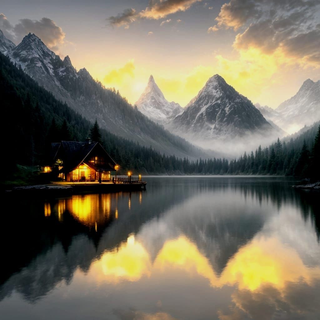 Peaceful Winter Wonderland by a Snow-Capped Mountain Lake
