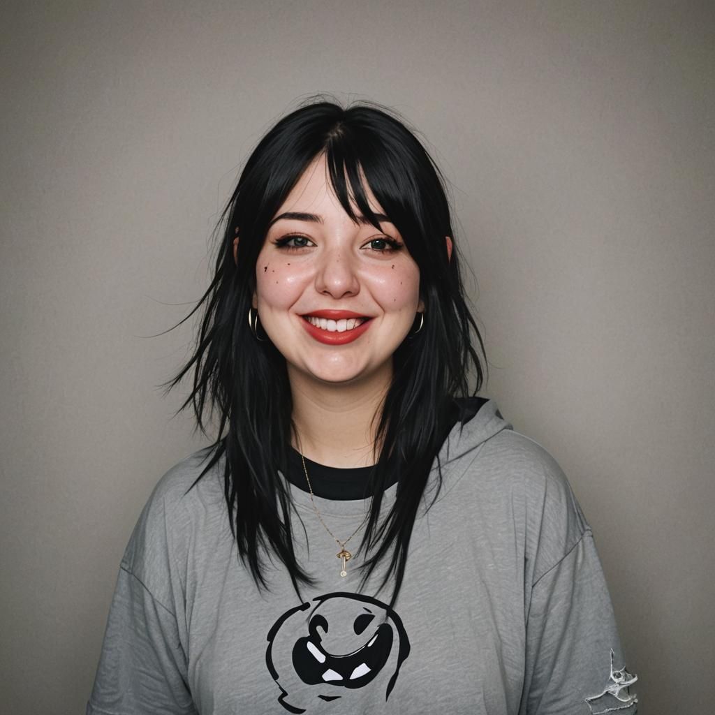 Chubby Grunge E-Girl with Crooked Nose and Tongue Piercing