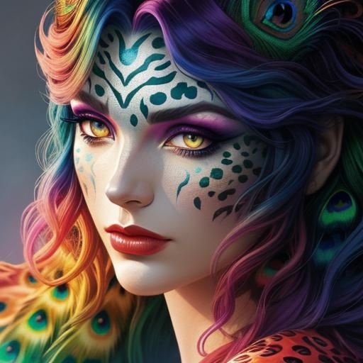 Woman with Dragon Scales and Peacock Hair in Comic Art