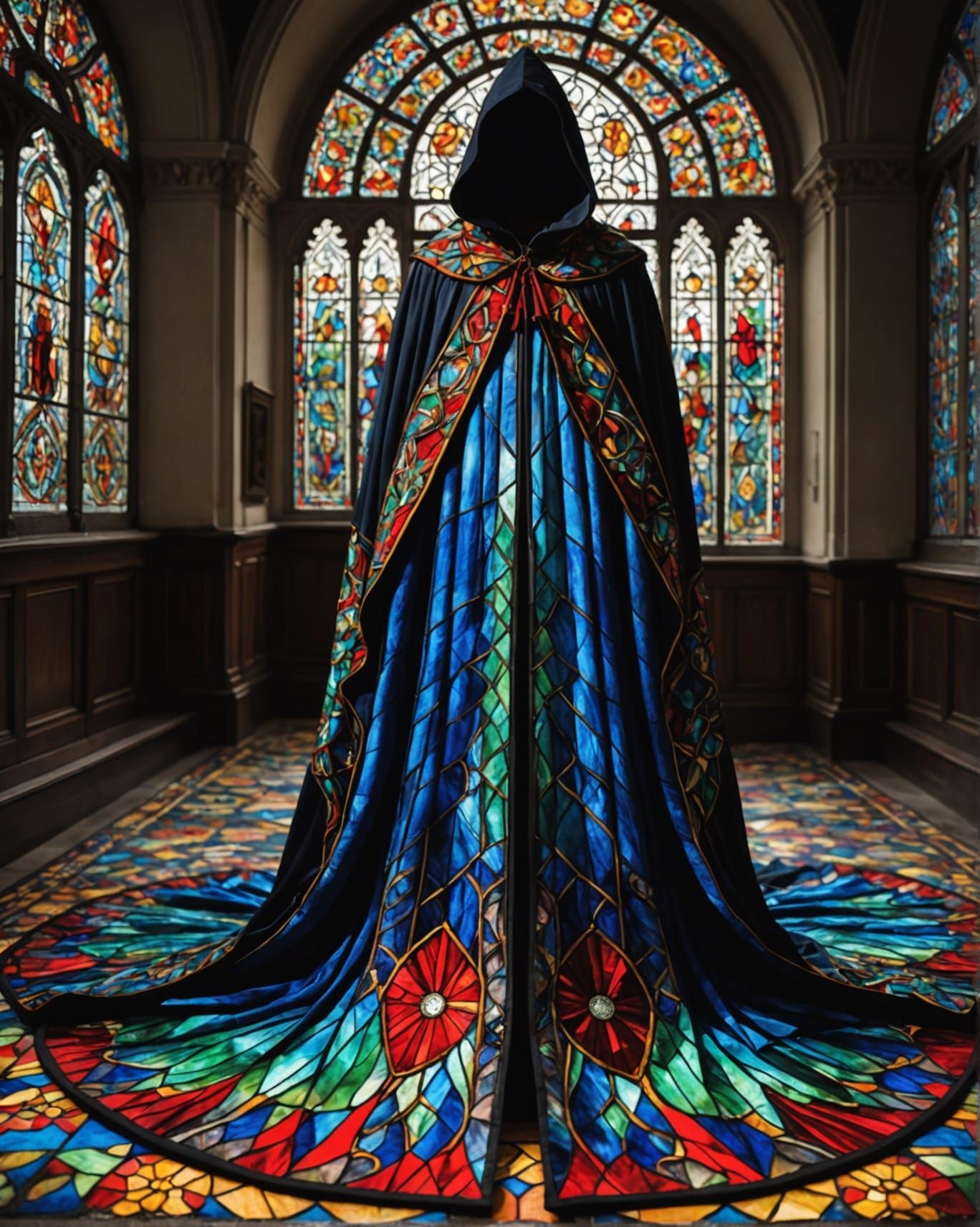 stunning image of a magical floor-length cloak made from sta...