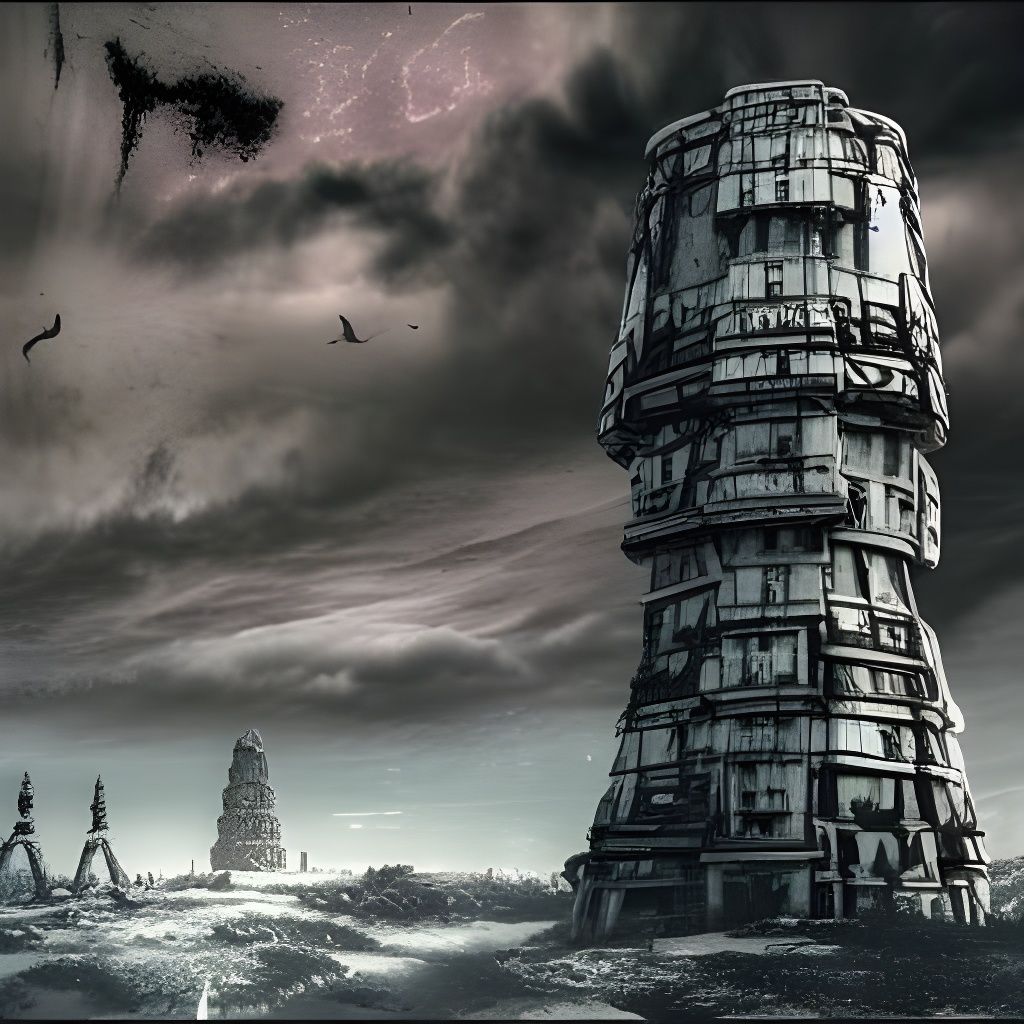 Dystopian Tower Dominates Grim Cyberpunk Landscape