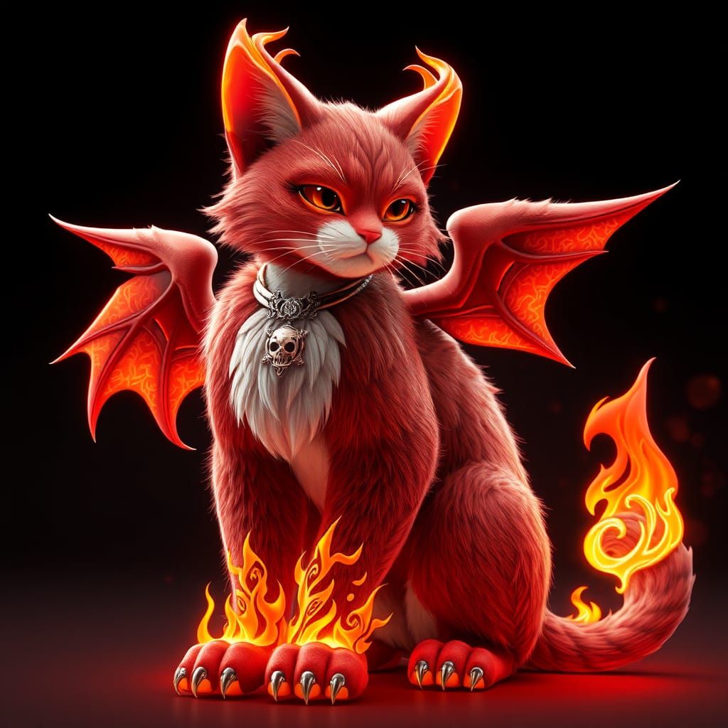 Crimson Fire Cat in 3D Anime Style