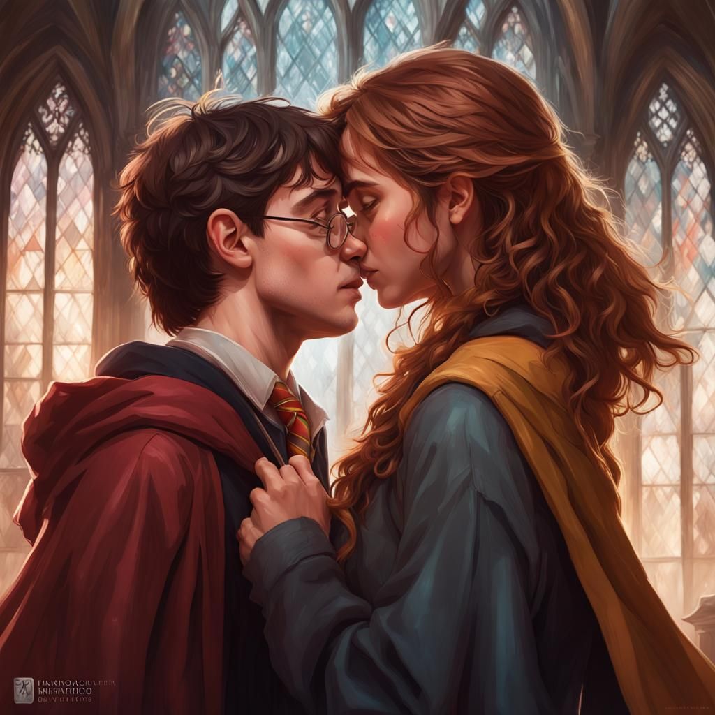 Harry Potter and Hermione Kissing, Detailed Portrait