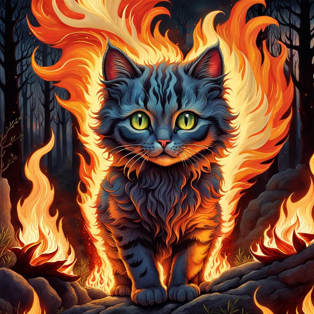 Fiery Feline: A Cute Cat Ablaze