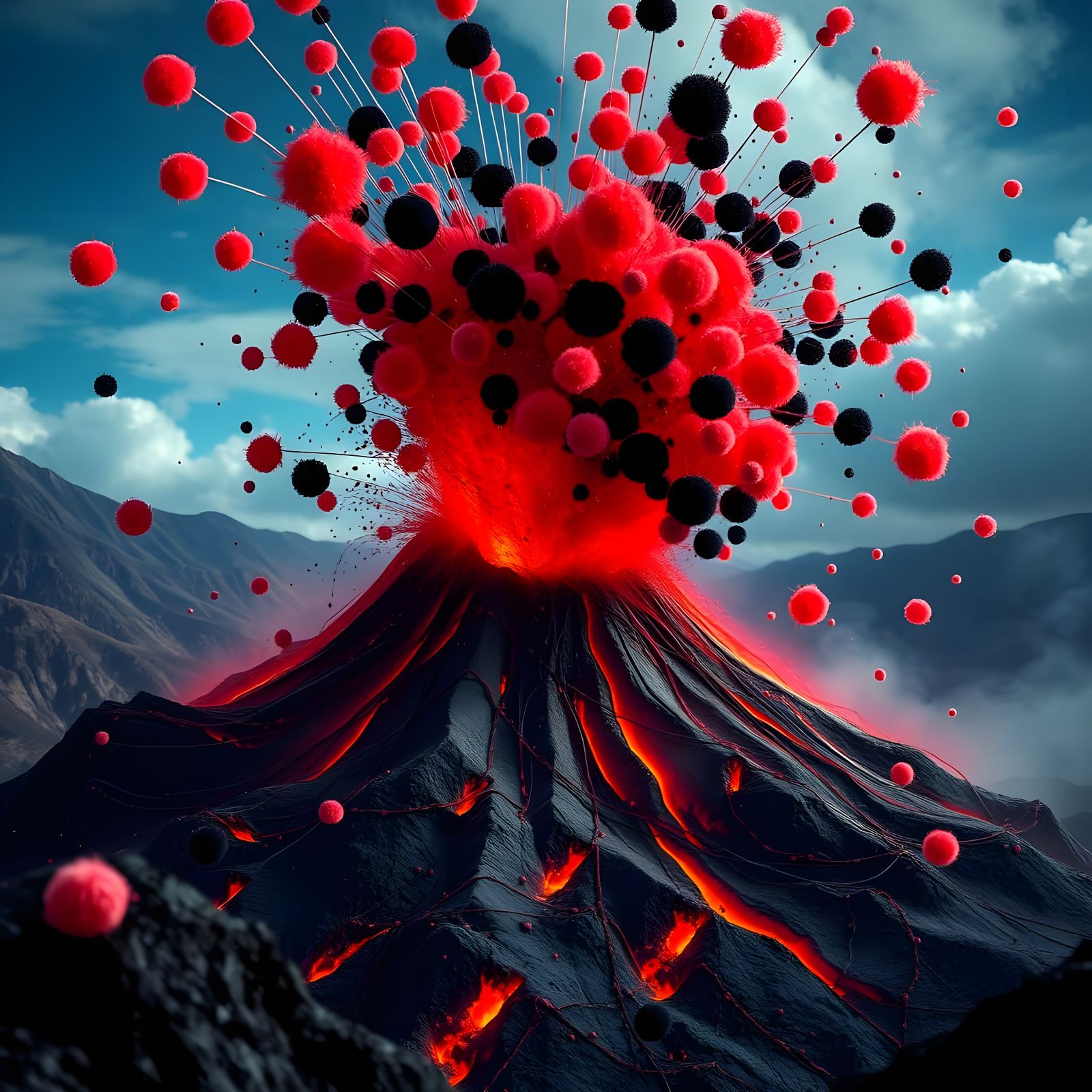 Hyper-Realistic Volcano Eruption with Pom-Poms