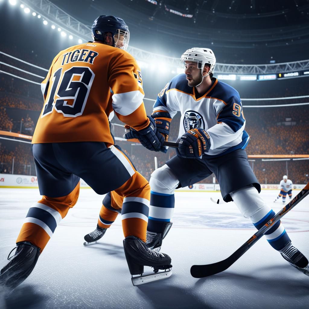 Tiger Hits Opponent in Ice Hockey Game