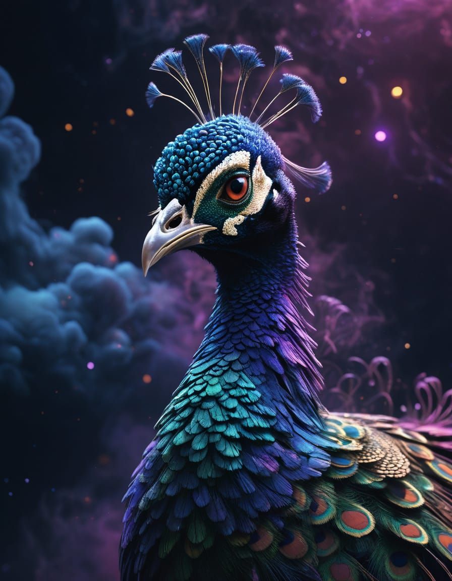 Psychedelic Galaxy Peacock in Neon Comic Style