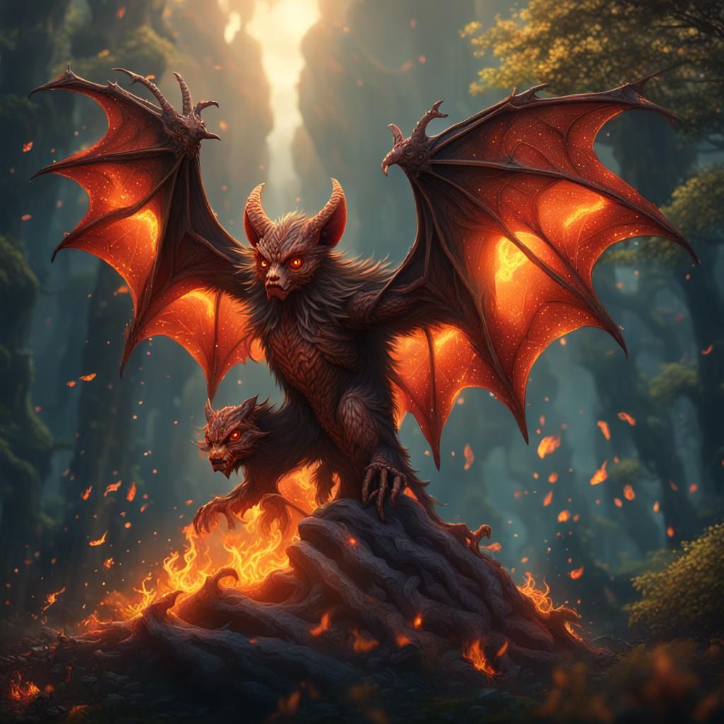 Fiery Bat Dryad: Fantasy Concept Art