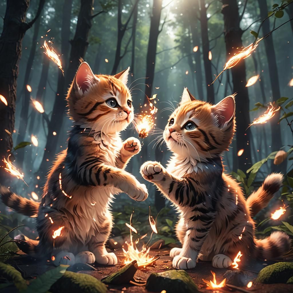 Kittens Playing with Fire: 3D Anime Art