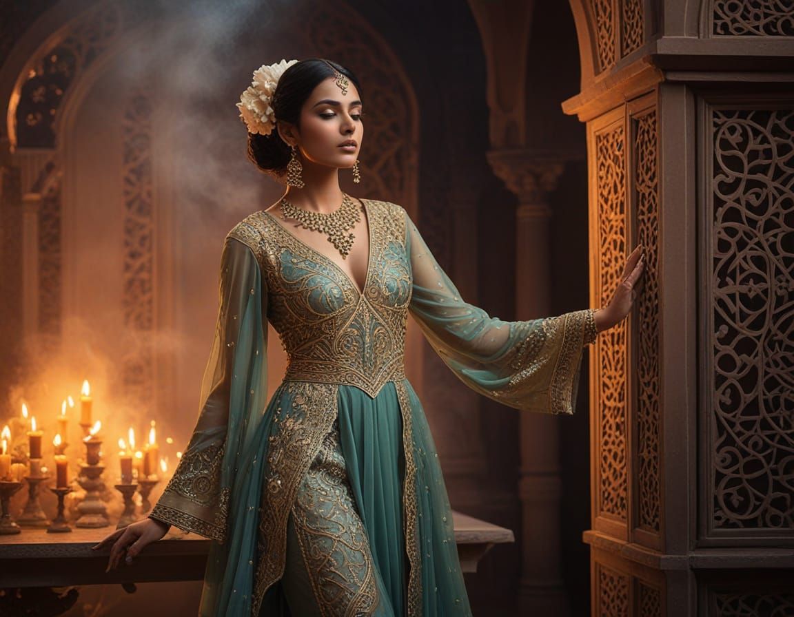 Ethereal warrior dances among celestial dreams of beauty