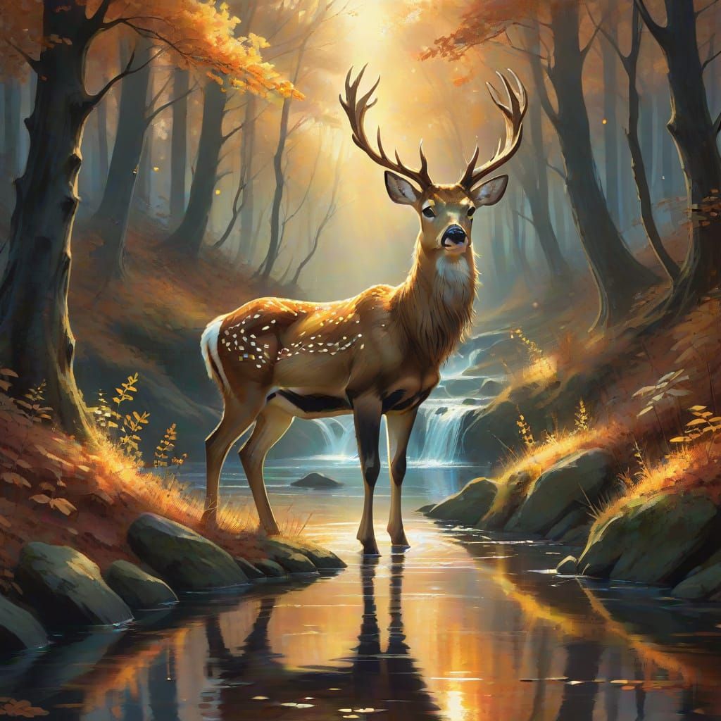Mystical Autumn Forest with Glowing Doe