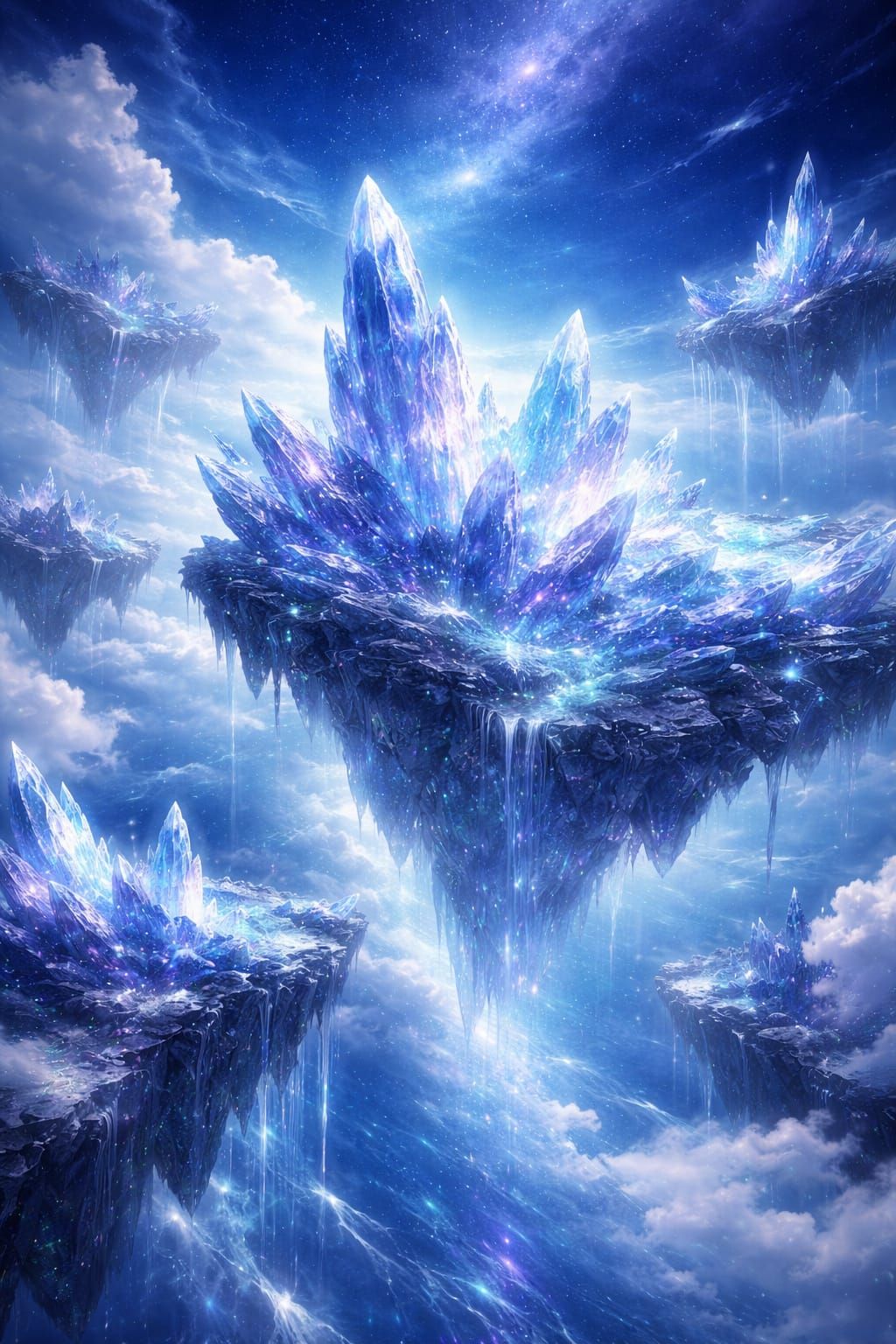 Surreal Floating Islands with Crystalline Structures in Grad...