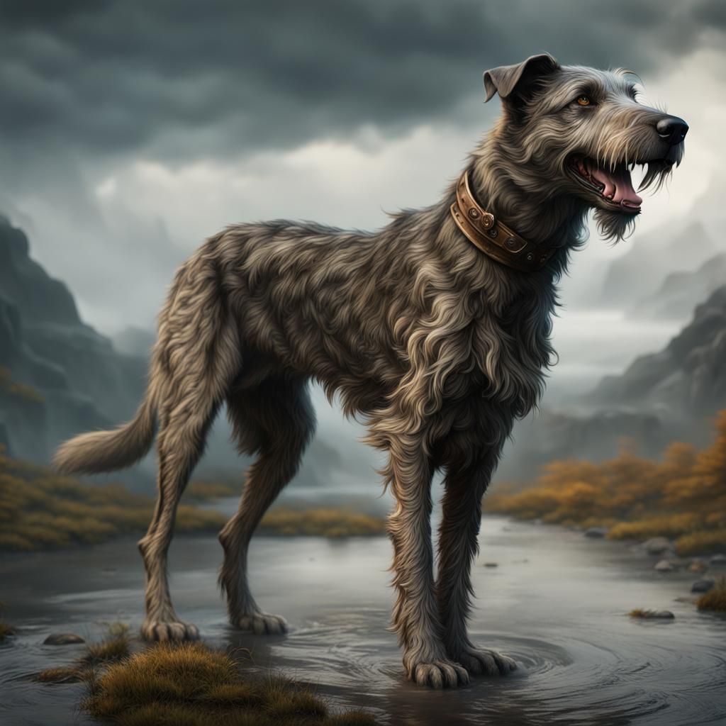 Majestic Irish Wolfhound: Detailed Fantasy Art