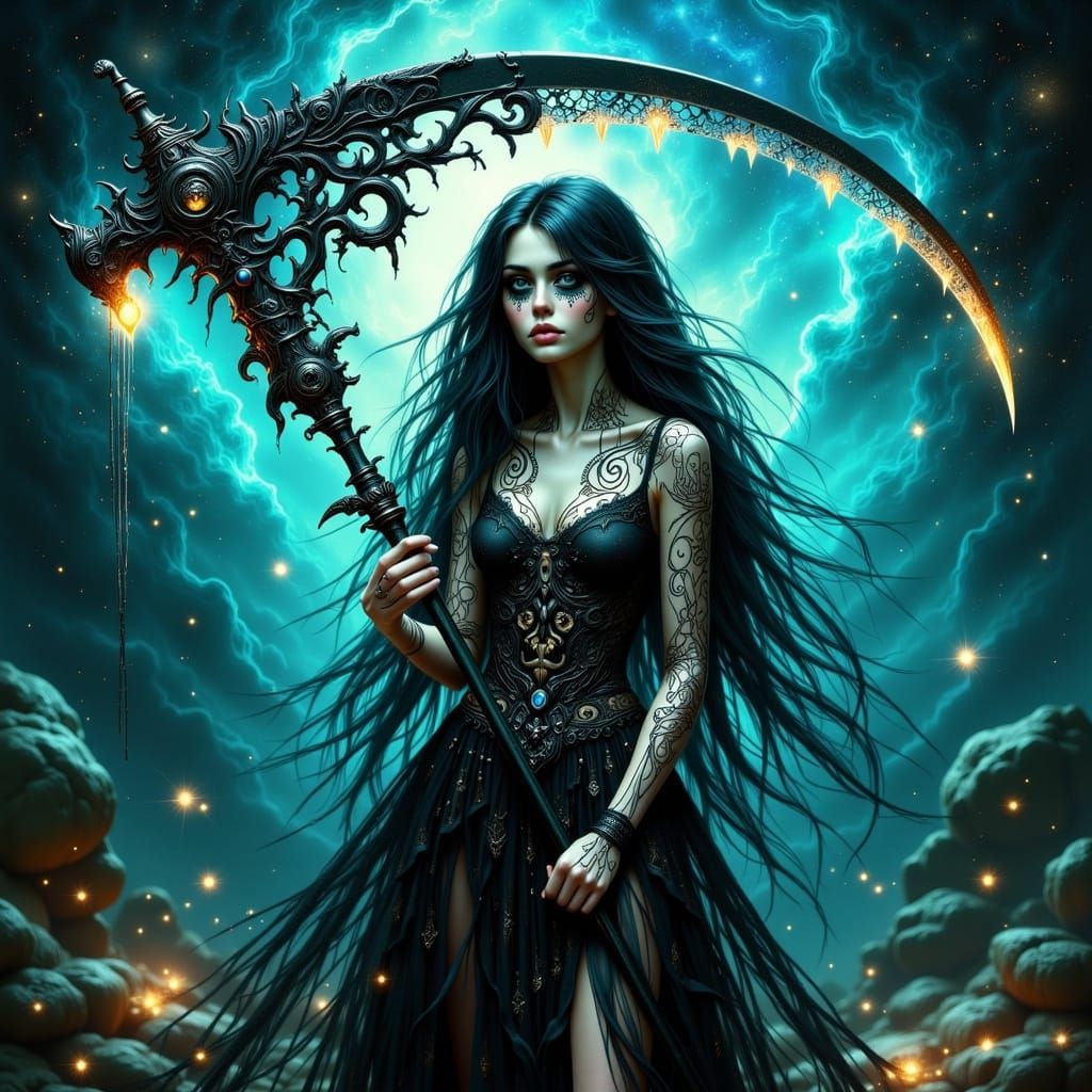 Lady Death Sugar Skull in Hyperreal Style