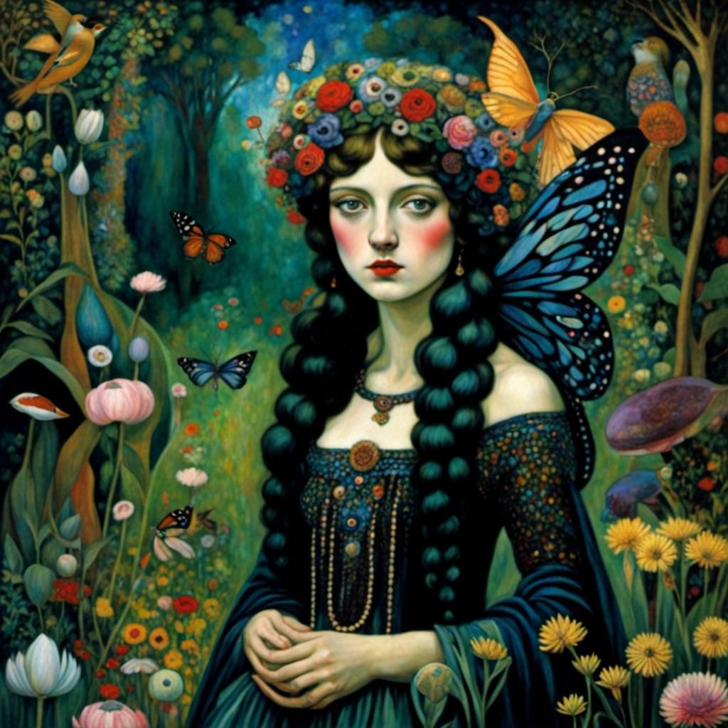 Gothic Fairy in Surreal Enchanted Garden