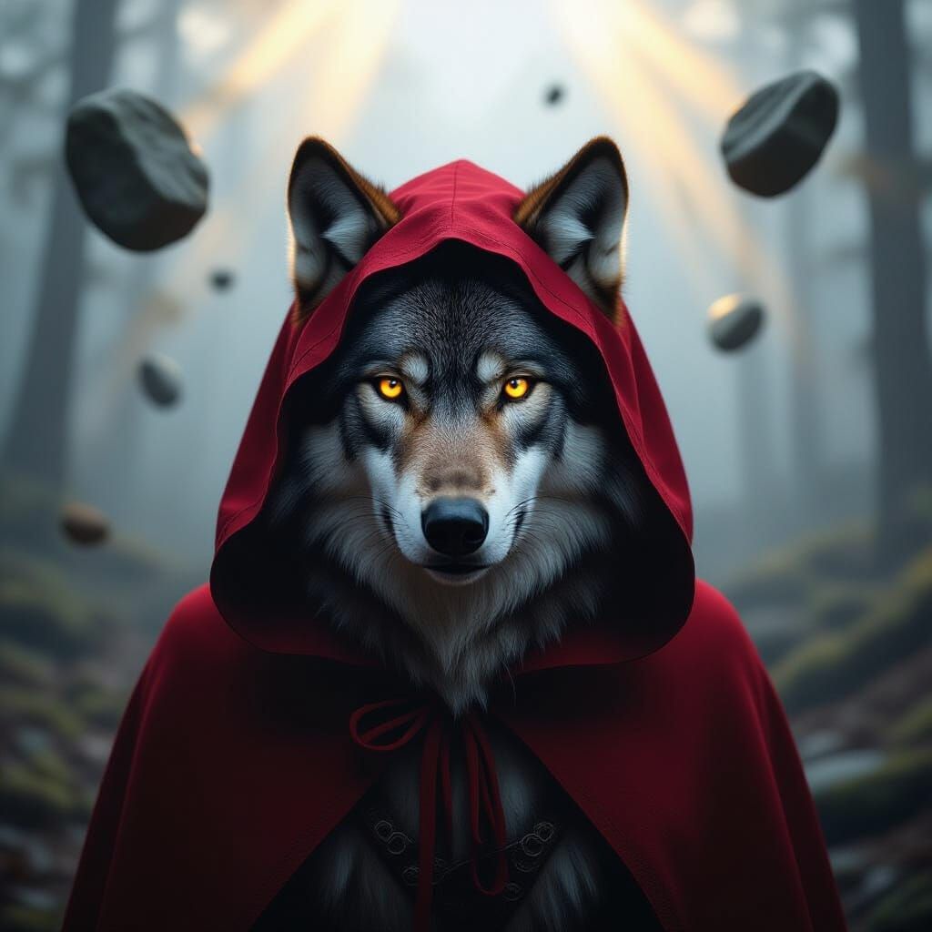 Cinematic Wolf in Red Hood: Epic Fantasy Art