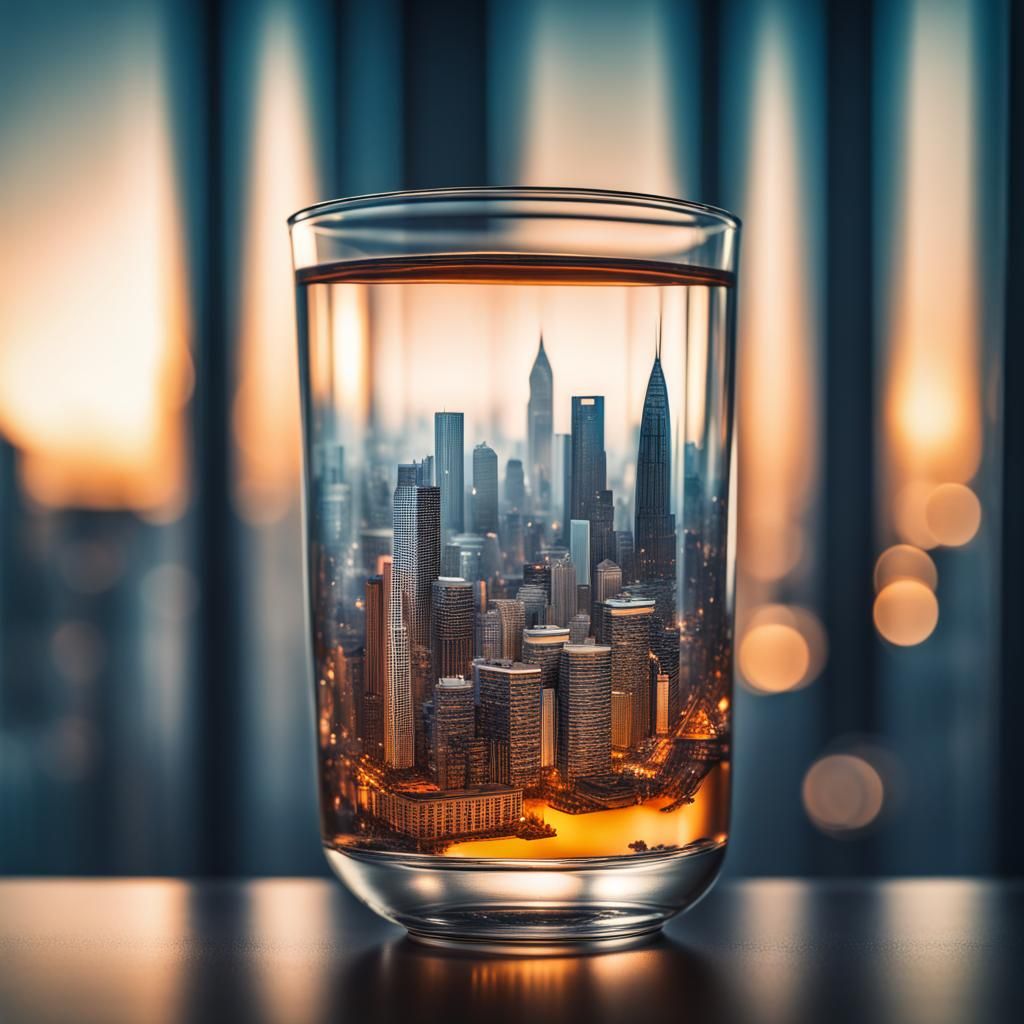 Cityscape in Tea Glass: Hyperrealistic HDR Image