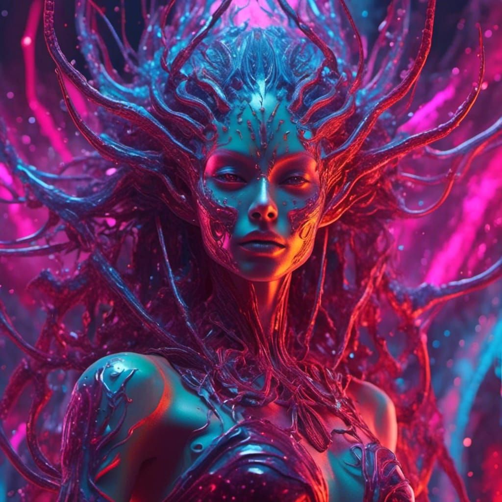 Demonic Alien Woman with Tentacles and Lasers