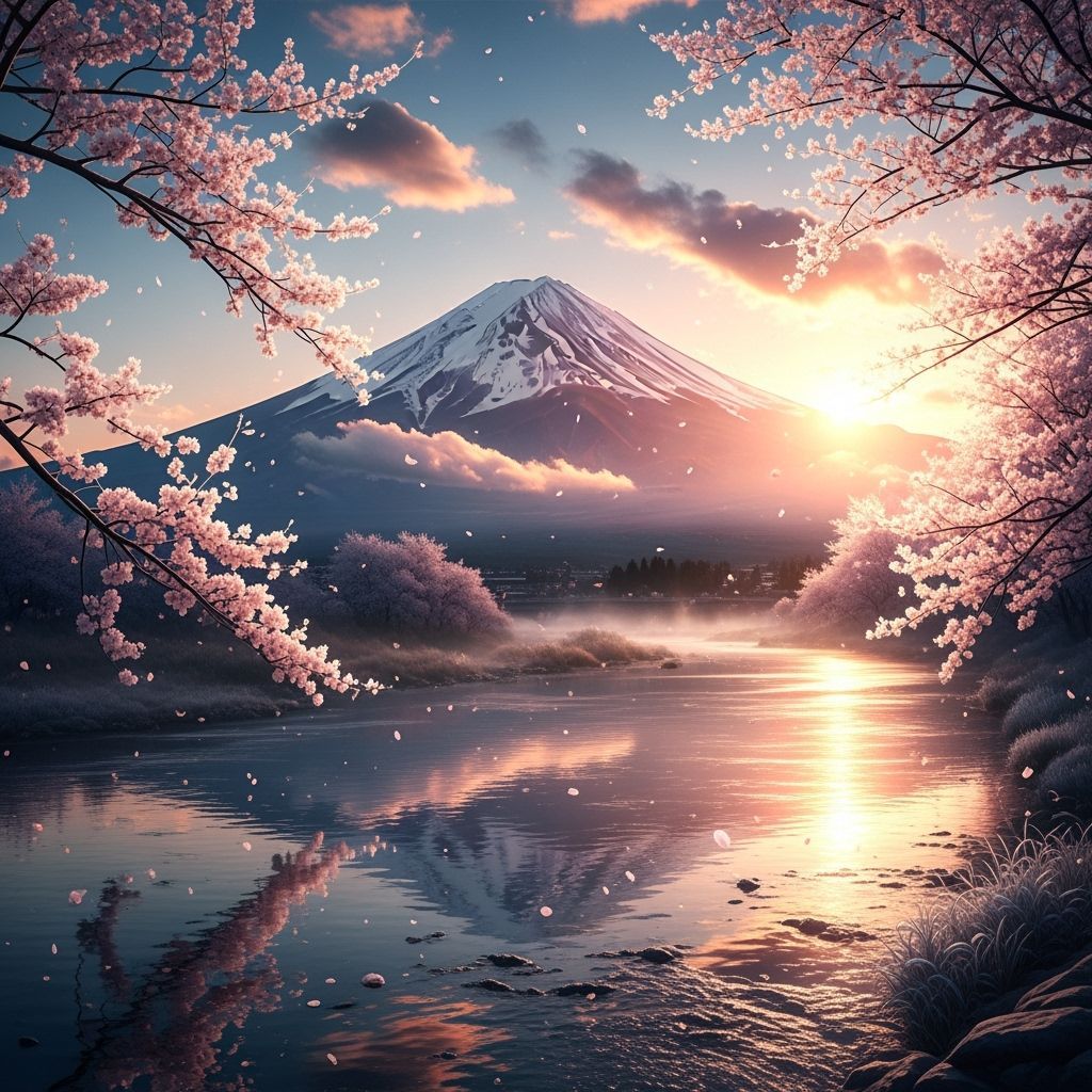 Mount Fuji at Dawn: A Panoramic 3D Anime Landscape