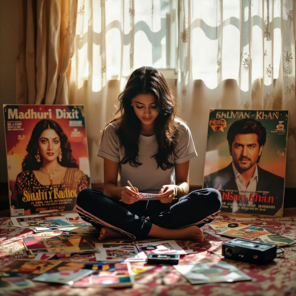 Nostalgic 90s Bedroom Scene with Bollywood Posters