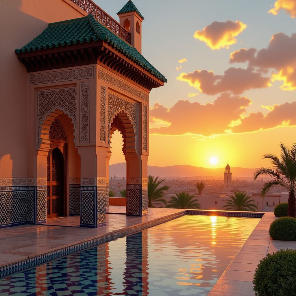 Marrakech Koubba Sunset in Anime Style