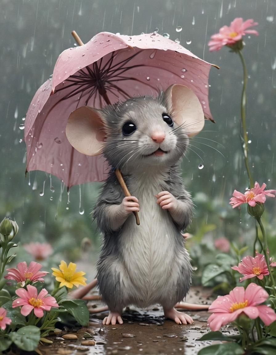 Little Chibi Hedgehog Smiles at the Rain