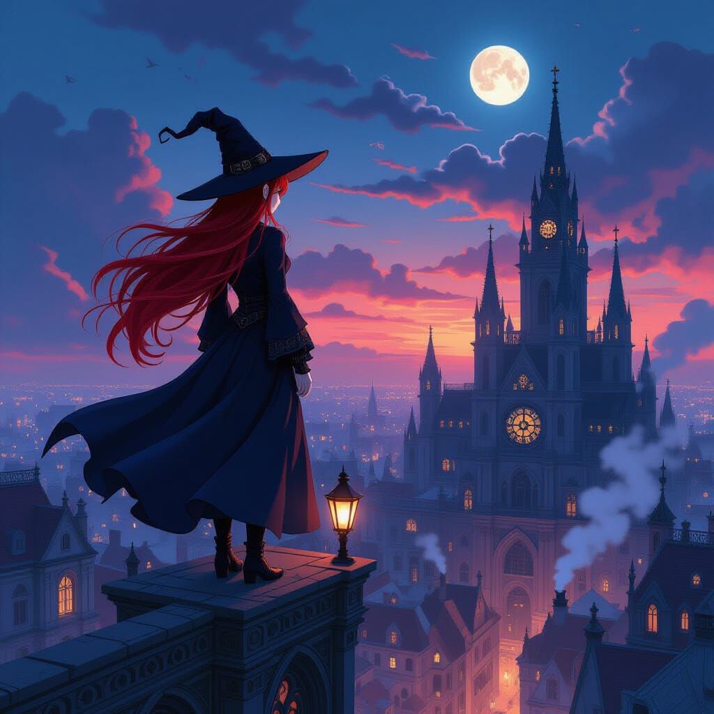Steampunk Witch Overlook in Anime Style