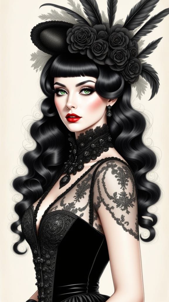 Elegant Gothic Fashionista in Opulent Baroque Style