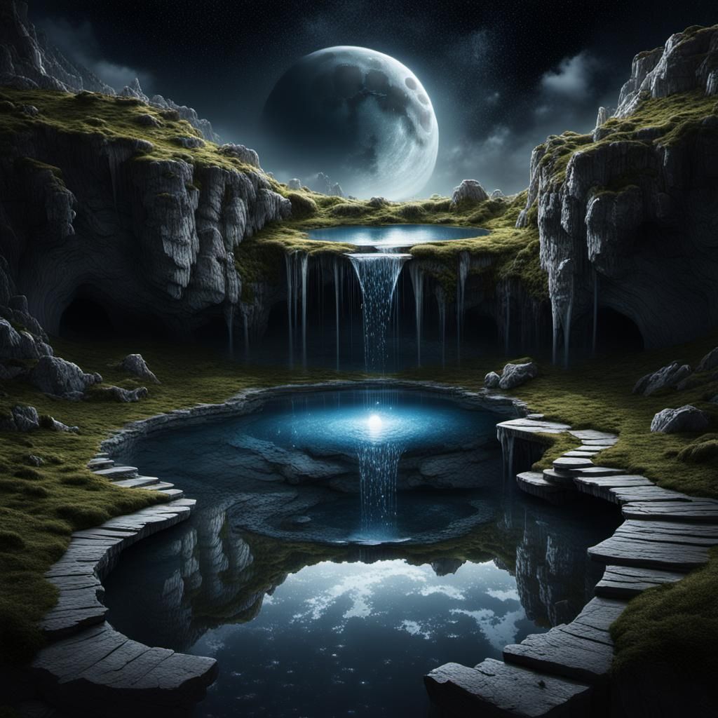 Moonlit Pool Reflects Stars in Digital Painting