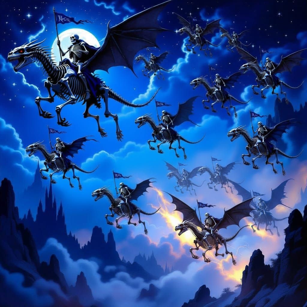 Gothic Knights Ride Bone Wyrms Under Starry Sky
