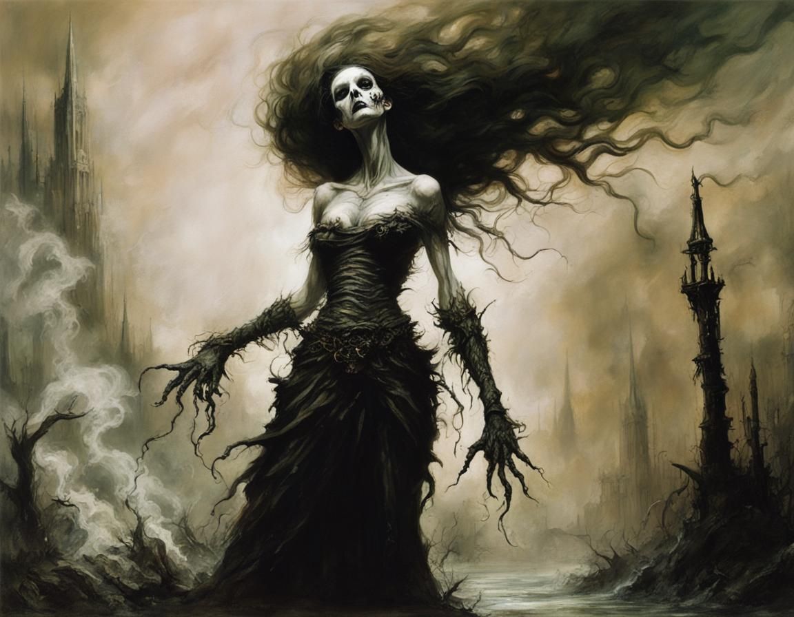 Creepy Ectoplasmic Witch in Dark Fantasy Style