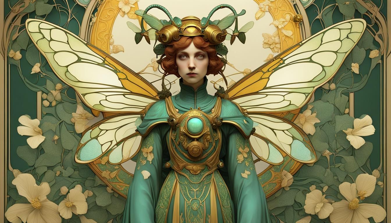 Hornet Fairy in Alphonse Mucha Art Nouveau Style