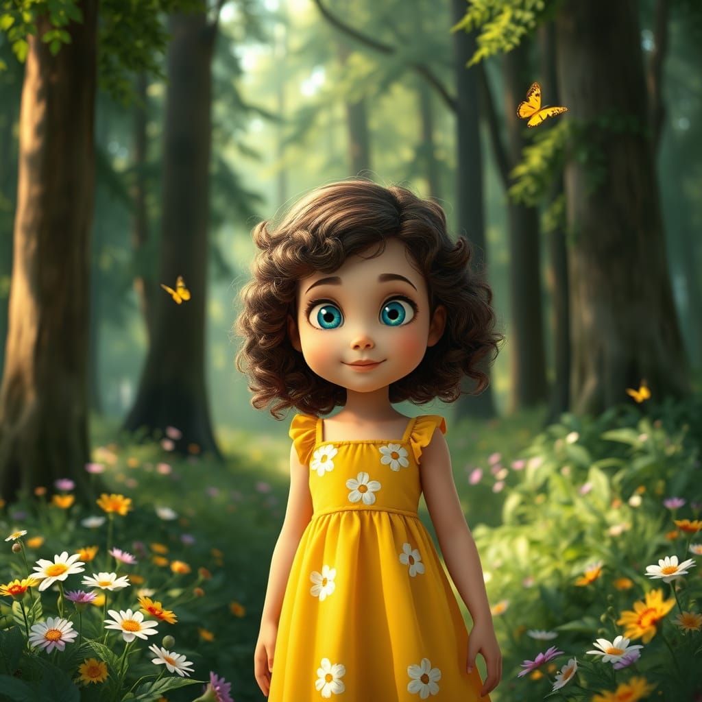 Whimsical Forest Girl in a Warm Golden Light