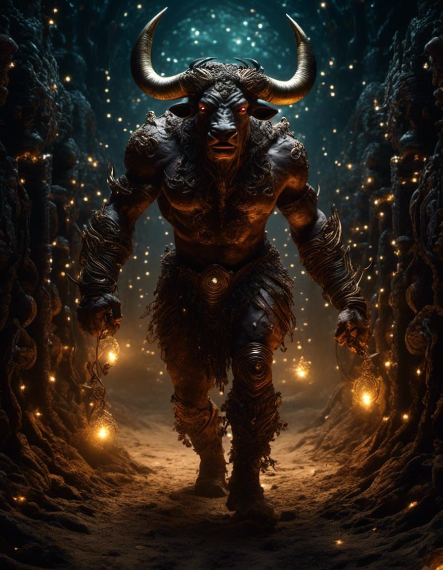 Eerie Minotaur Portrait in a Glittery Fantasy Style