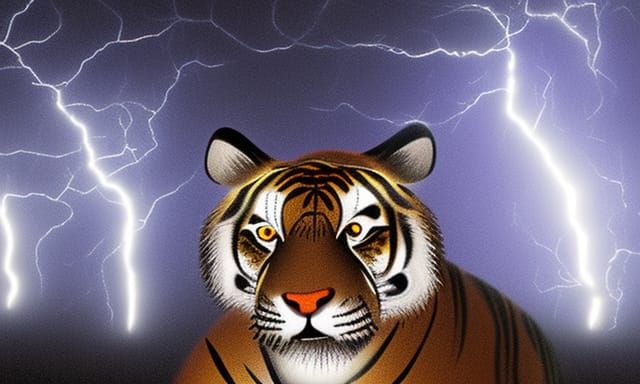 Tiger Eyes Illuminated by Lightning in Forest