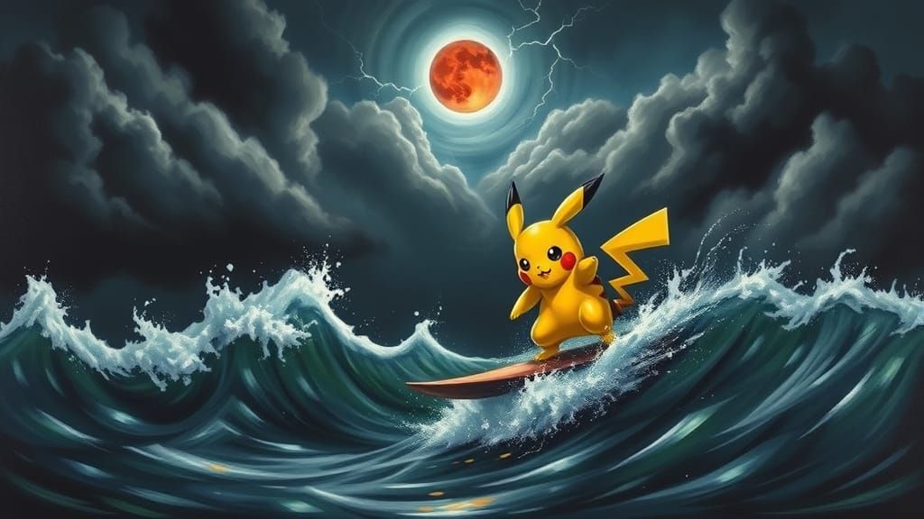Pikachu in Turbulent Stormy Seas, Chiaroscuro Style