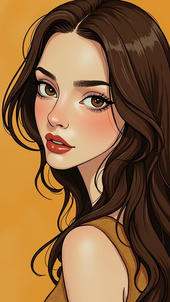 Woman with Brown Hair Illustration in Comic Book Style