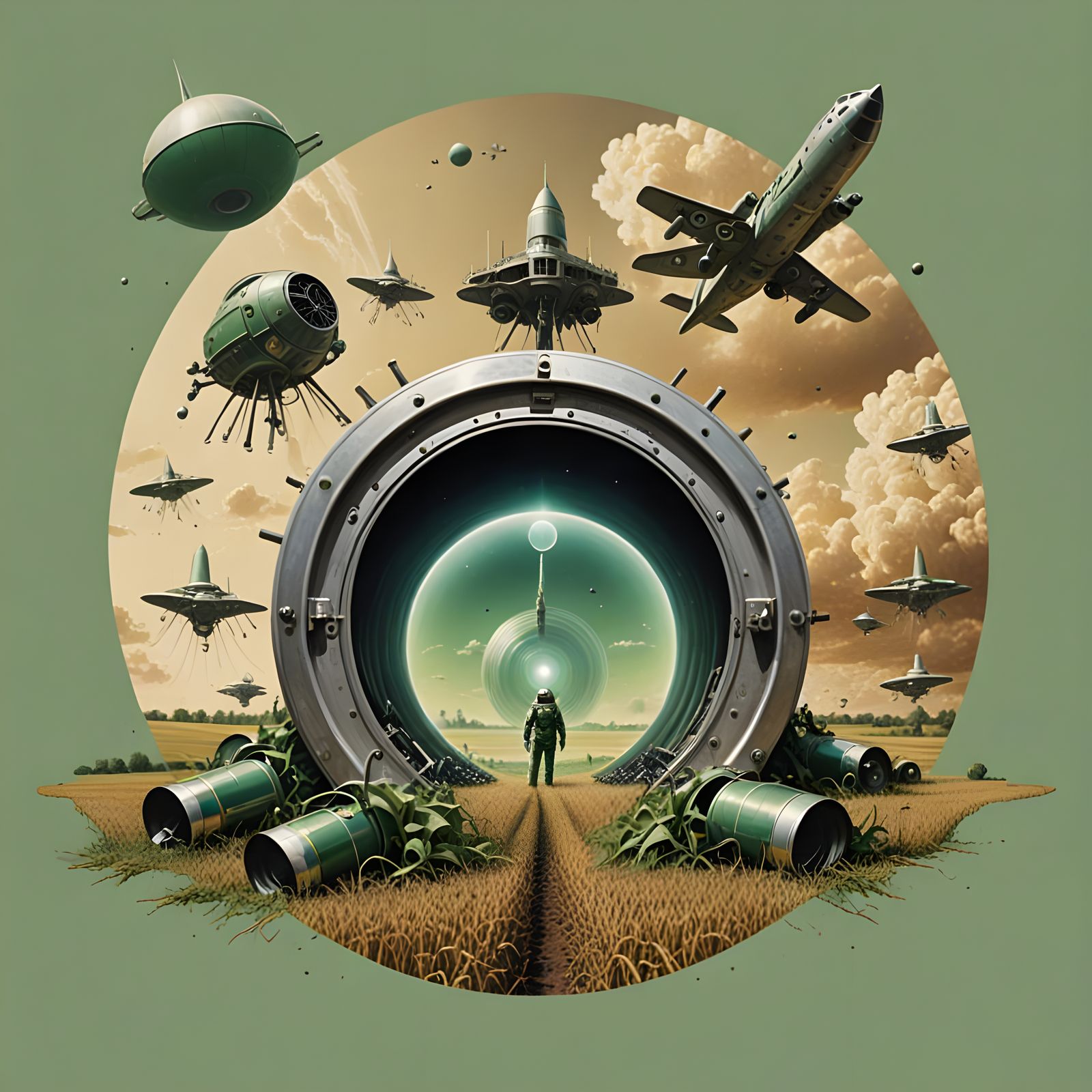 Retro Sci-Fi Alien Crash in Cornfield Photo