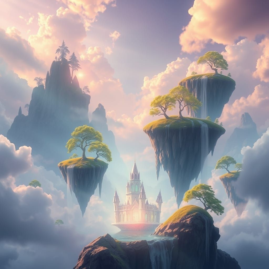Ethereal Dreamscape with Floating Islands and Crystal Trees