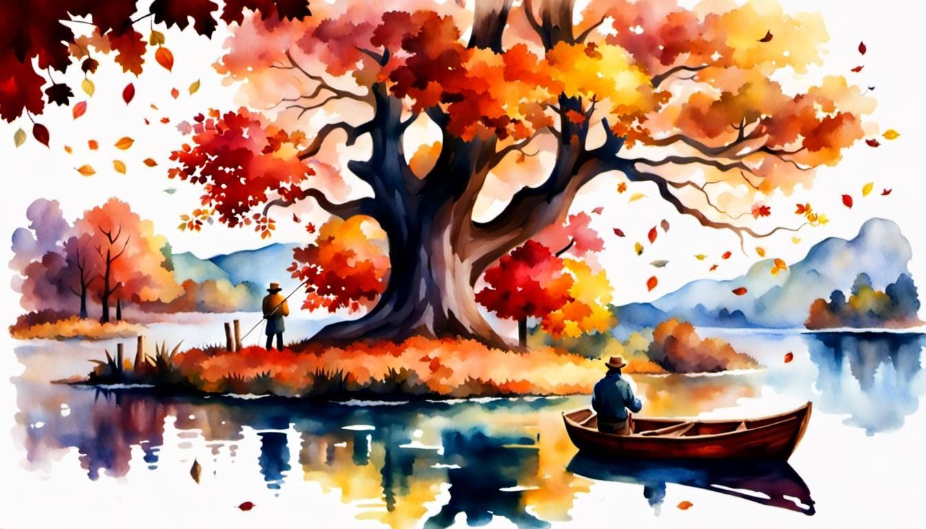 Autumn Fisherman in Classic Fantasy Landscape
