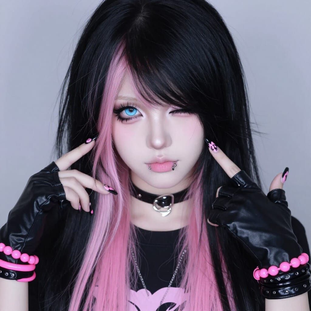 Emo Scene Girl with Pink Underlayer Hairstyle