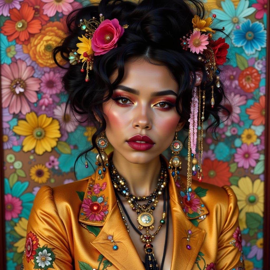Geisha Punk Fusion with Vibrant Amber Tones