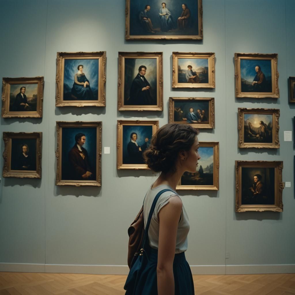 Person Gazing at Paintings in Grand Gallery