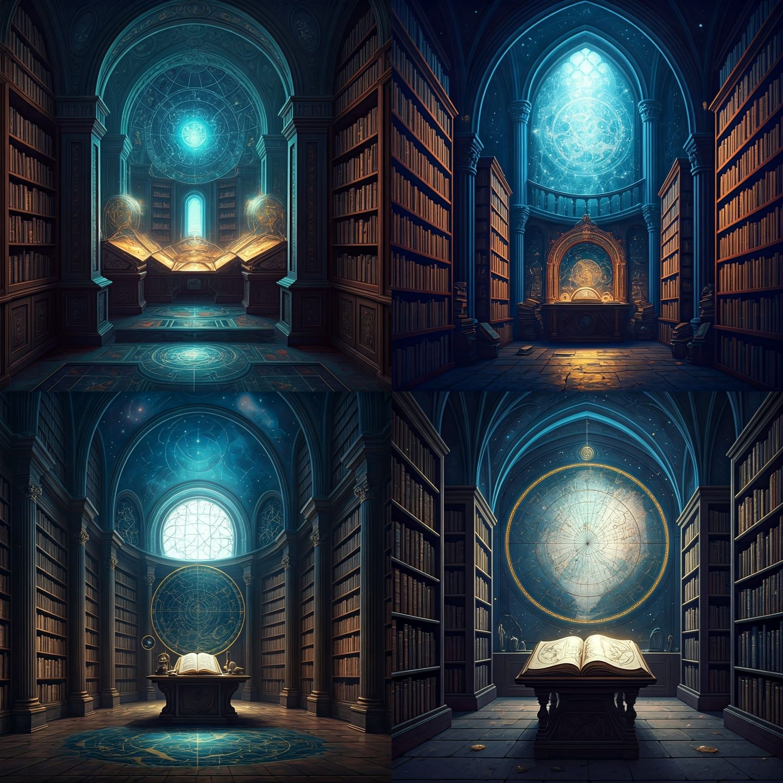 Ancient Library with Astral Maps in Abstract Style