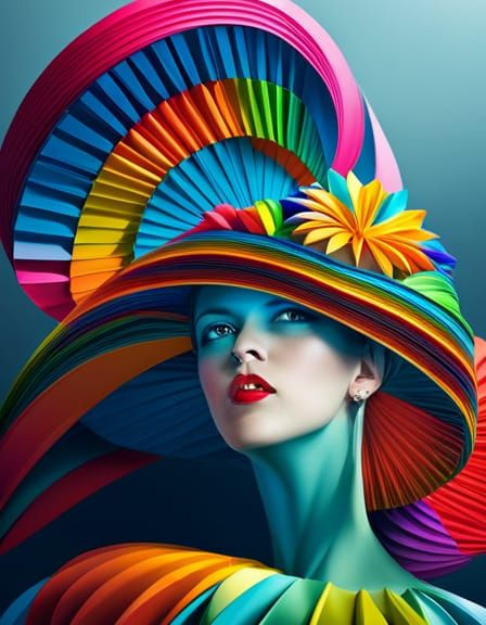 Rainbow Origami Paper Hat with Flowers