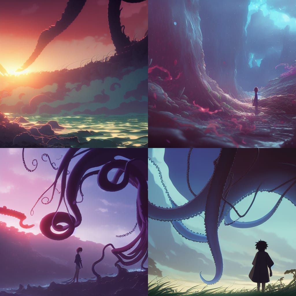 Tentacle Devastation in Studio Ghibli Style