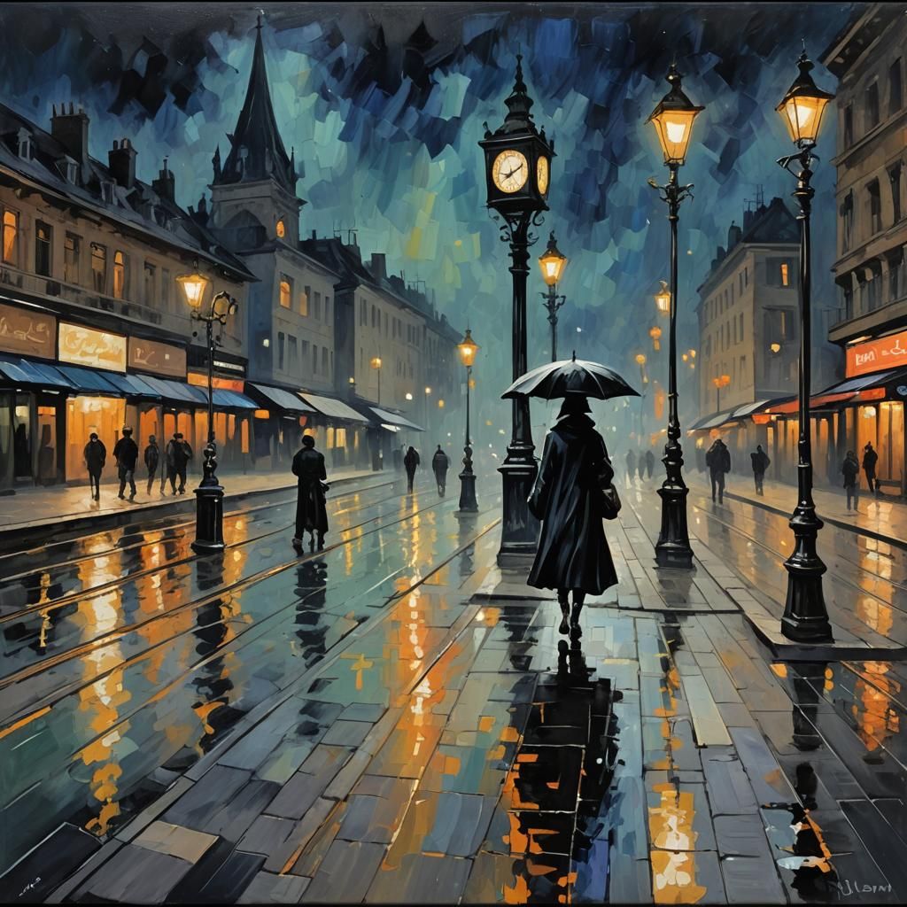 Neo-Impressionist Train Platform at Night