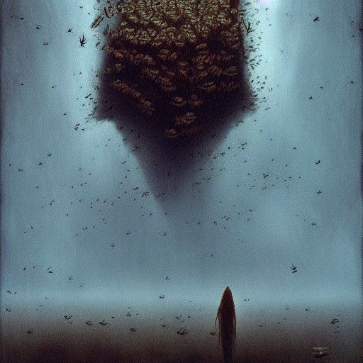 Sinister Insect Swarm in Beksinski Style
