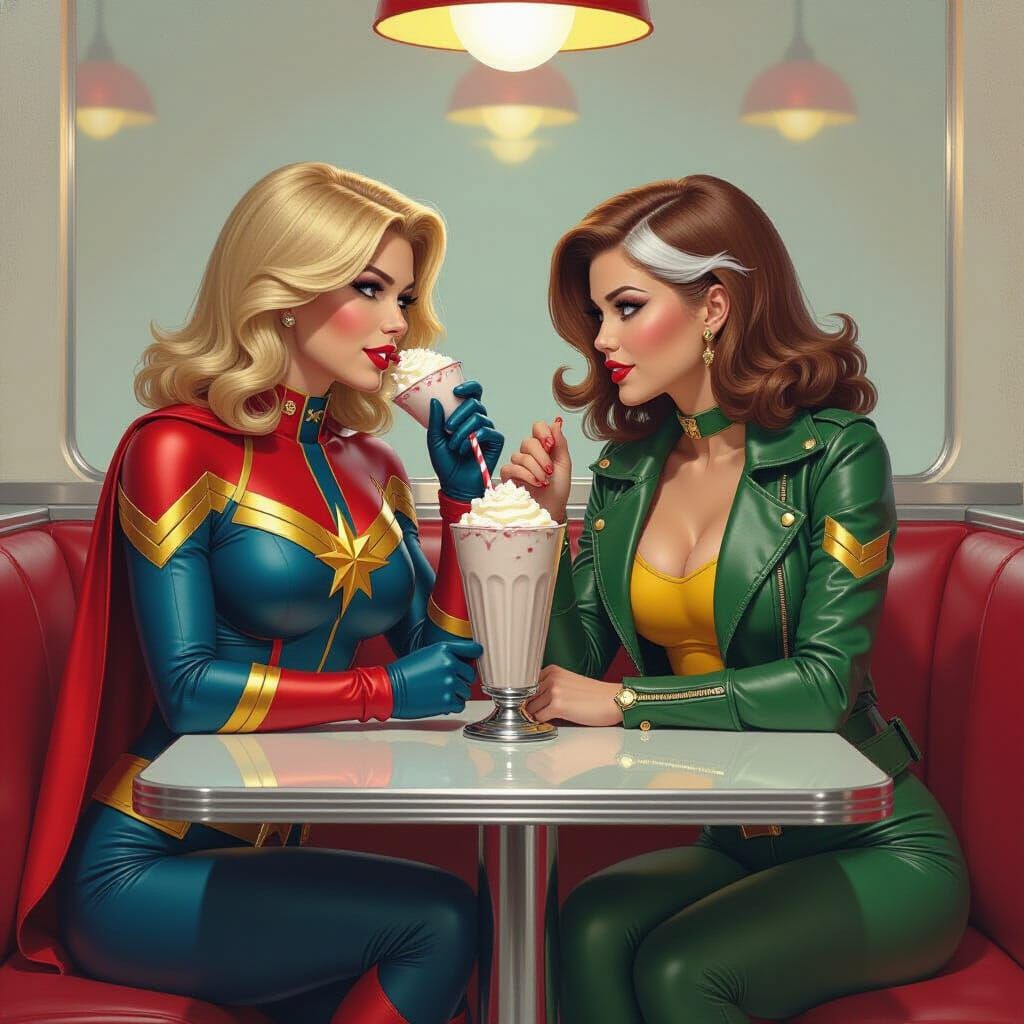 Ms. Marvel and Rogue at the Diner, Alex Ross Style