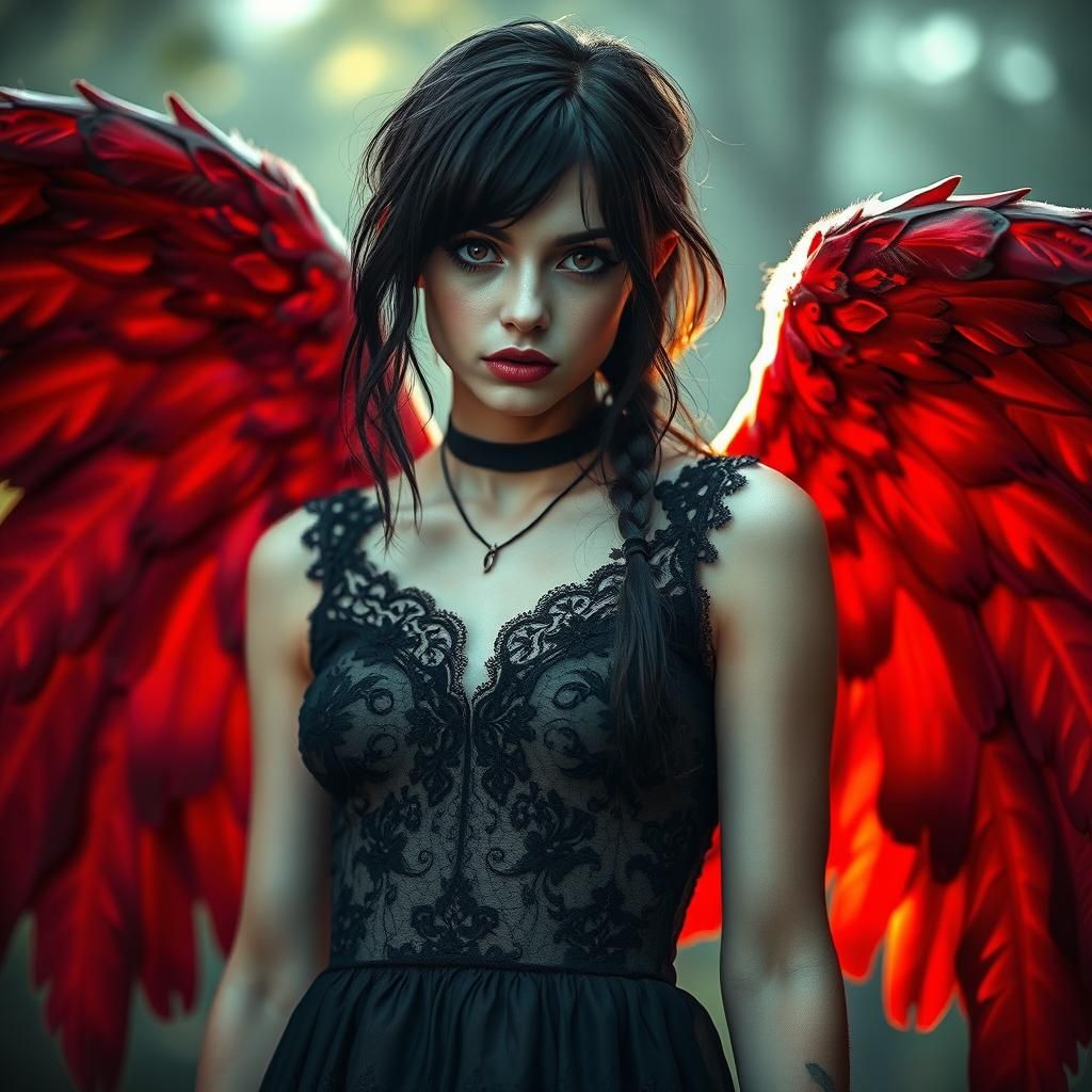 Gothic Bio Punk Fallen Angel with Red Wings